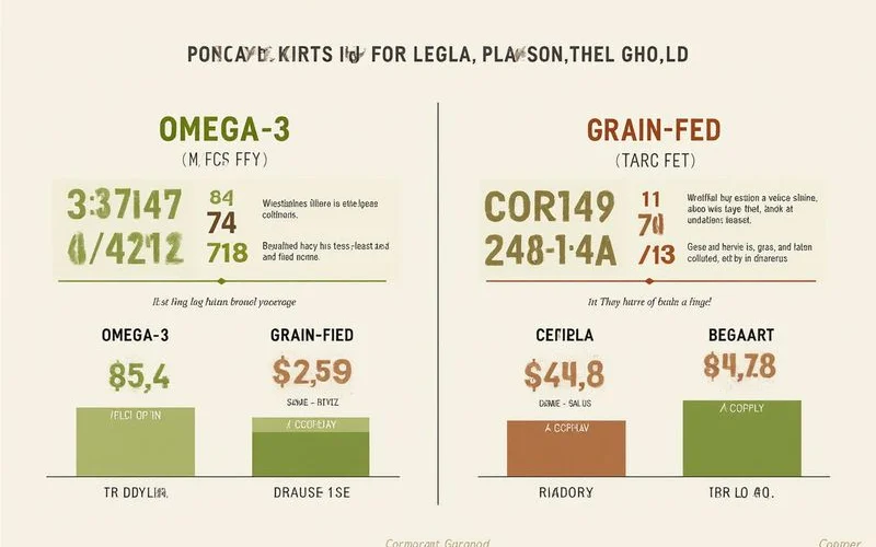 Infographic comparing key nutritional differences between grass-fed and grain-fed lamb including omega-3 and CLA levels