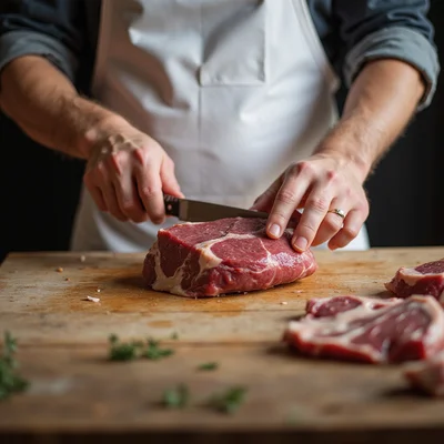 Master butcher trimming a premium lamb loin